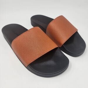 Collegium Slide Sandals Men 12-12.5 Pillar Horween Leather Pebble Grain Orange